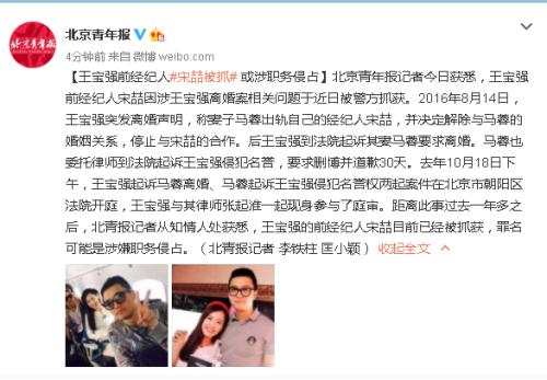 媒体曝王宝强前经纪人宋喆被抓 罪名或涉职务侵占