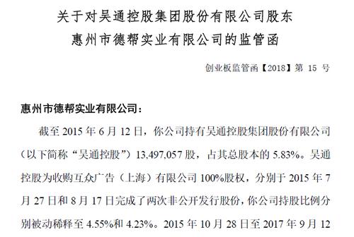 [天眼]吴通控股股东权益变动未报告 深交所监管