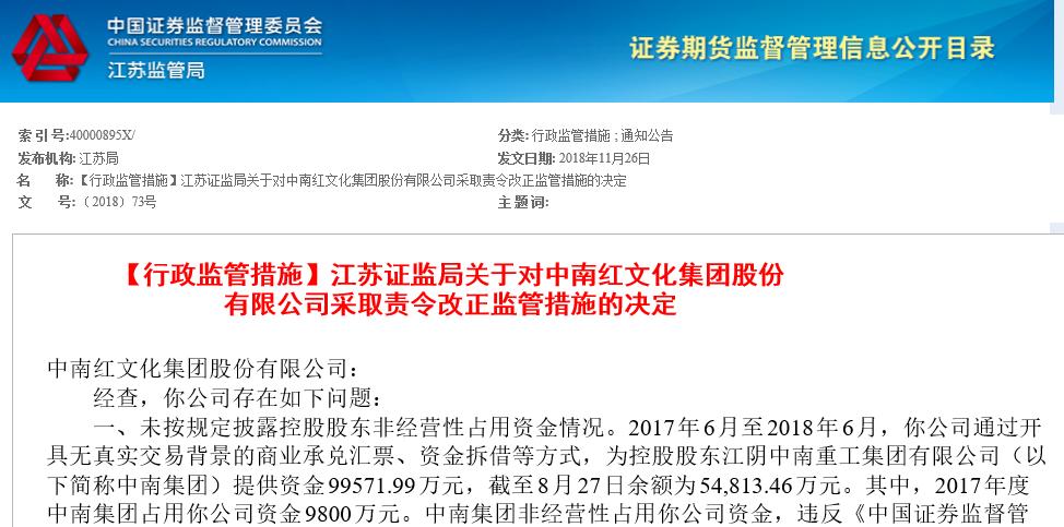 [天眼]ST中南9亿违占资金18项诉讼信批违规连