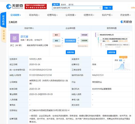 蚂蚁金服新成立信用评估公司，注册资本5000万