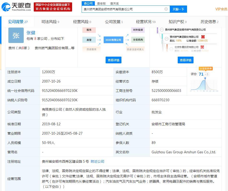 贵州燃气:子公司签订管道燃气特许经营权协议