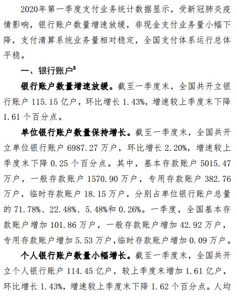 央行：一季度移动支付业务量保持增长态势