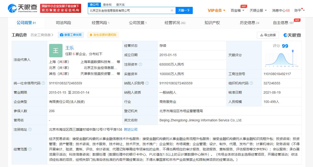 京东关联公司注册资本增至65亿，增幅约44.44%