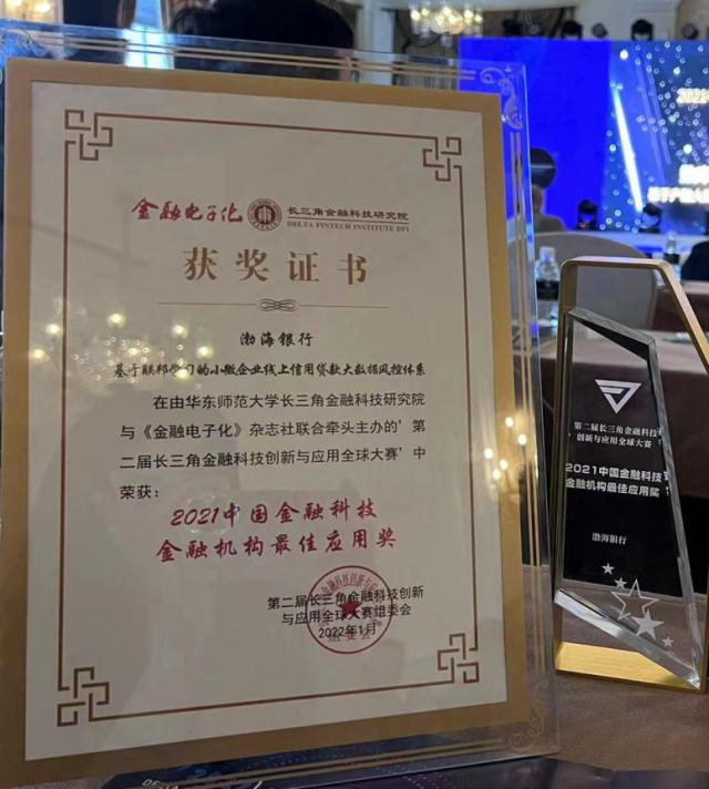 科技手段强化金融支持 渤海银行获第二届长三角金融科创大赛“最佳应用奖”