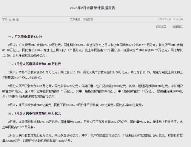 2月金融数据出炉，M2同比增长12.9%，创七年新高，解读：宽信用加快推进，新时代“朱格拉周期”已然启动