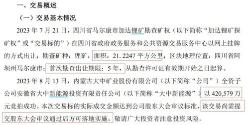 “神秘买家”现身!大中矿业回应竞得川西天价锂矿:42亿一次缴清能实现