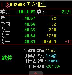 天齐锂业一季度巨亏股价跌停 东方基金新能源汽车一日损失5000万