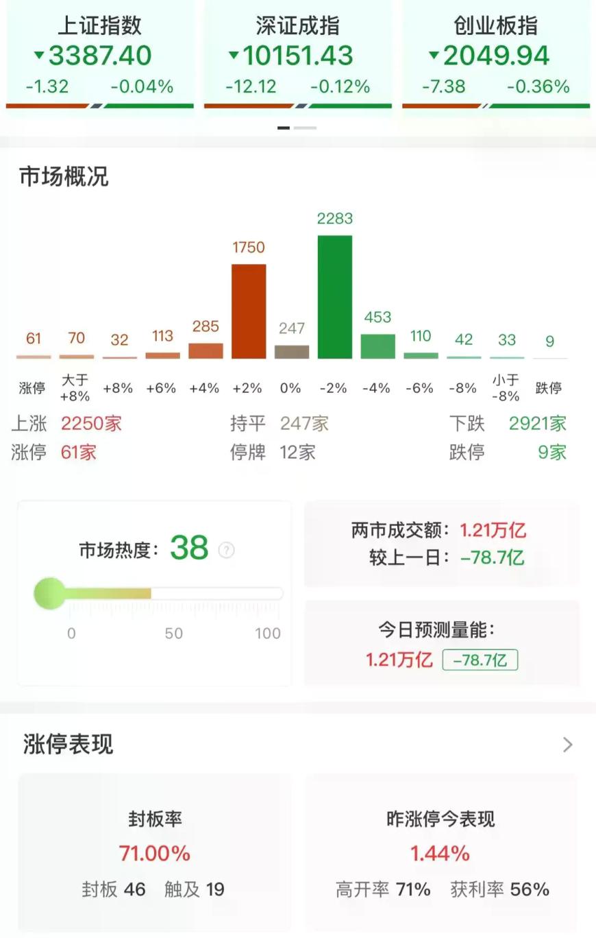 市场全天震荡调整，三大指数小幅下跌，油气股逆势走强