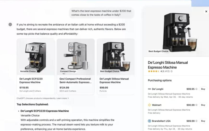 ChatGPT上的产品推荐