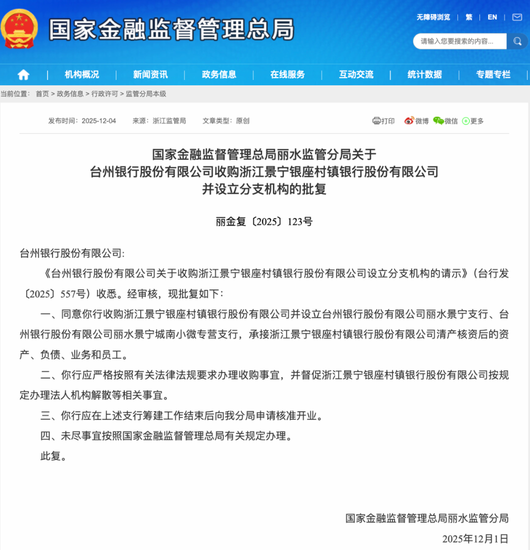台州银行获批收购浙江景宁银座村镇银行-上淘有品虚拟资源下载