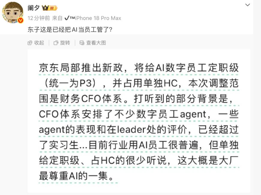京东给AI定职级：数字员工统一P3、独占HC，CFO体系先行