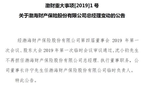 渤海财险匆匆换将 背后有何隐情？